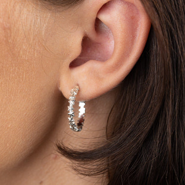Silver Large Star Cluster Hoop Stud Earrings
