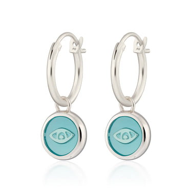 Silver Turquoise Eye Resin Disc Charm Hoop Earrings - Lily Charmed