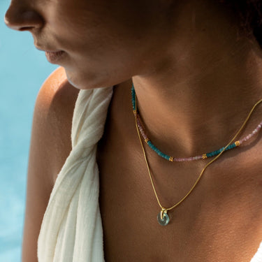 Gold Plated Turquoise Spinning Disc Snake Chain Necklace | Lily Charmed Jewellery