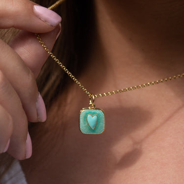 Gold Plated Turquoise Heart Locket Necklace | Square Locket | Lily Charmed