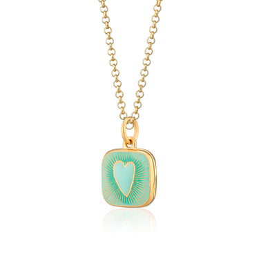Gold Plated Turquoise Heart Locket Necklace | Square Locket | Lily Charmed