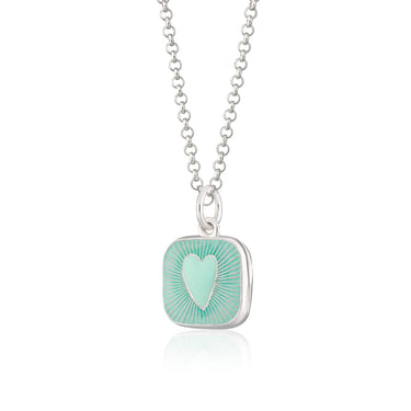 Silver Turquoise Heart Locket Necklace | Square Locket | Lily Charmed