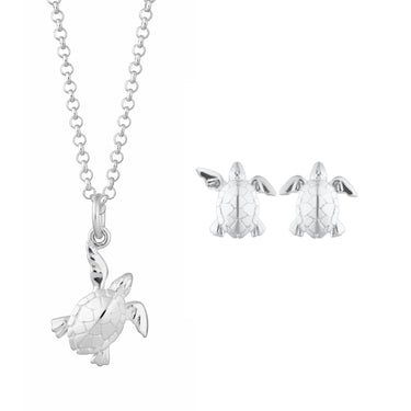 Silver Turtle Jewellery Set With Stud Earrings