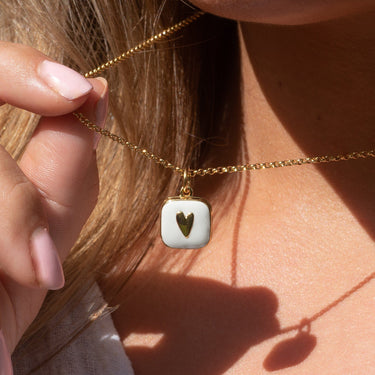Gold Plated White Heart Locket Necklace | Square Locket | Lily Charmed