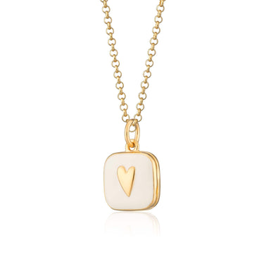 Gold Plated White Heart Locket Necklace | Square Locket | Lily Charmed