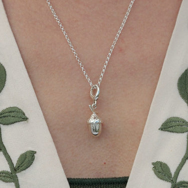 Silver Acorn Charm Necklace | Acorn Pendant Necklace