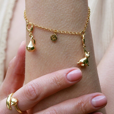 Gold Bunny Charm on gold bracelet | Animal Charms | Lily Charmed