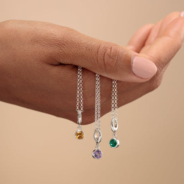 Silver Citrine, Amethyst, Emerald Birthstone Charms on Belcher Chain