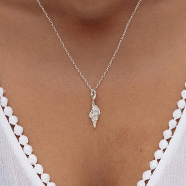 Silver Conch Shell Charm on siler necklace | Silver Ocean Charms by Lily Charmed