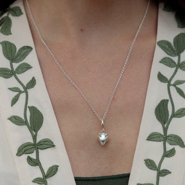 Woman Wearing a Silver Fox Charm Necklace | Animal Pendant Necklace