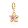 A gold plated geometric pink star charm with a clip on clasp.