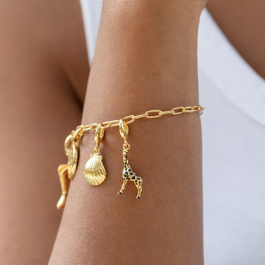 Gold Giraffe Charm on gold charm bracelet by Lily Charmed