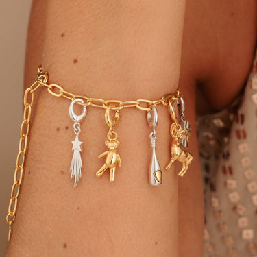 Gold Vintage Teddy Bear Charm on Multiple Charm Bracelet
