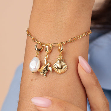 Gold Clam Shell on Gold Charm Bracelet by Lily Charmed