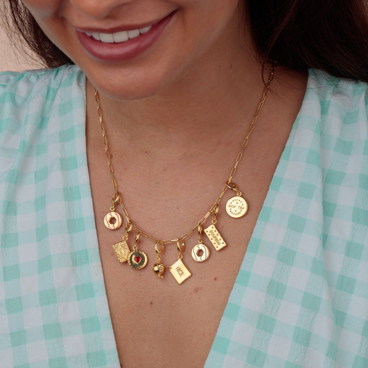 Cream Mix Charm Gold Necklace main image 0