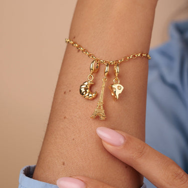 Gold Eiffel Tower Charm on Gold Charm Bracelet