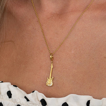 Gold Electric Guitar Charm Necklace | Guitar Pendant Necklace