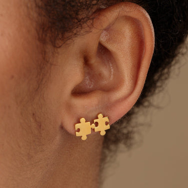Gold Plated Jigsaw Stud Earrings by Lily Charmed