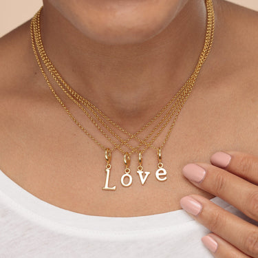 Gold Letter Charm Necklace | Alphabet Pendant Necklaces L O V & E