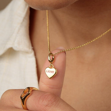 Gold Love Heart Sweet Charm on Necklace Chain