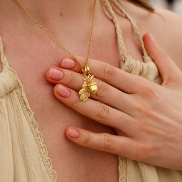Gold Oak Leaf Charm on Charm Necklace
