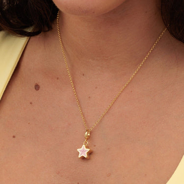Gold Pink Star Charm Necklace | Star Pendant Necklace