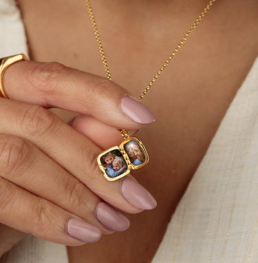 Gold Star Locket Necklace Open with Photographs