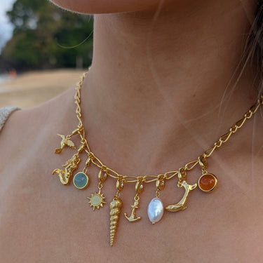 Gold Whale on Summer Themed Charm Necklace