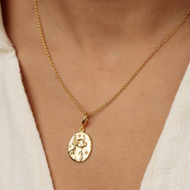 Gold Taurus Charm on  Gold Necklace. Engravable reverse side