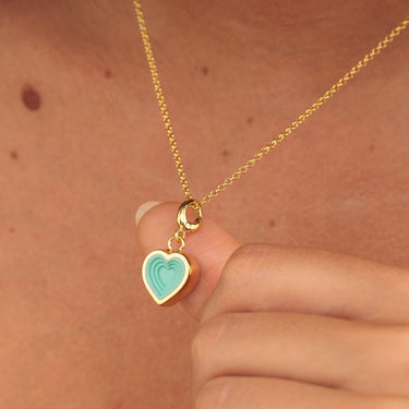 Gold Turquoise Heart Charm Necklace | Heart Penant Necklace