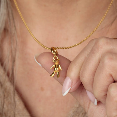 Gold Vintage Teddy Bear Charm Necklace on Model