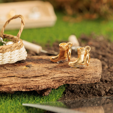 Gold Wellington Boot Charm in Miniature Garden Scene