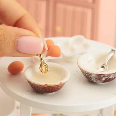 Gold Whisk Charm with Miniature Mixing Bowl Compatible with Pandora