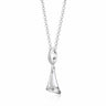A silver necklace with a 3D lily flower charm attached to a clip-on clasp, suspended from a belcher chain.