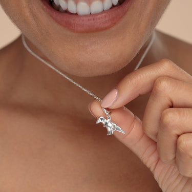 Silver Origami T-Rex Dinosaur Charm Necklace | Dinosaur Pendant Necklace