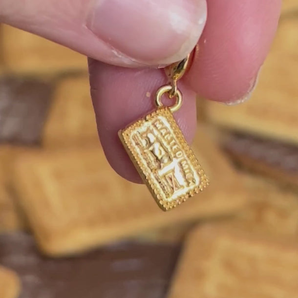 Gold Malted Milk Biscuit Charm with Universal Clasp Compatible with Pandora