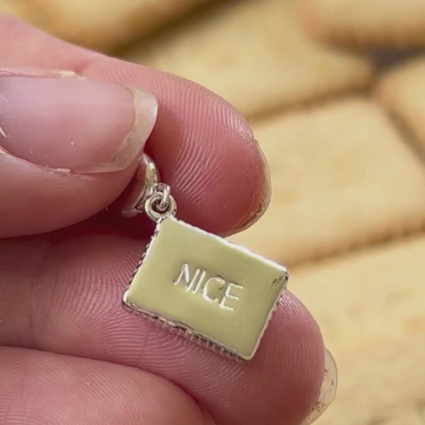 Silver Nice Biscuit Charm with Universal Clasp Compatible with Pandora