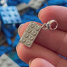 Silver Building Block Charm with Universal Clasp Compatible with Pandora