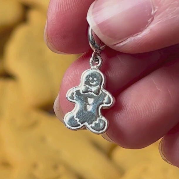 Silver Gingerbread Man Biscuit Charm with Universal Clasp Compatible with Pandora