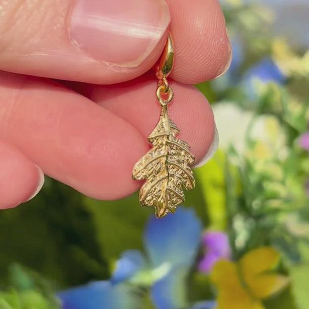 Gold Oak Leaf Charm with Universal Clasp Compatible with Pandora