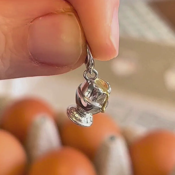 Silver Egg and Egg Cup Charm with Universal Clasp Compatible with Pandora