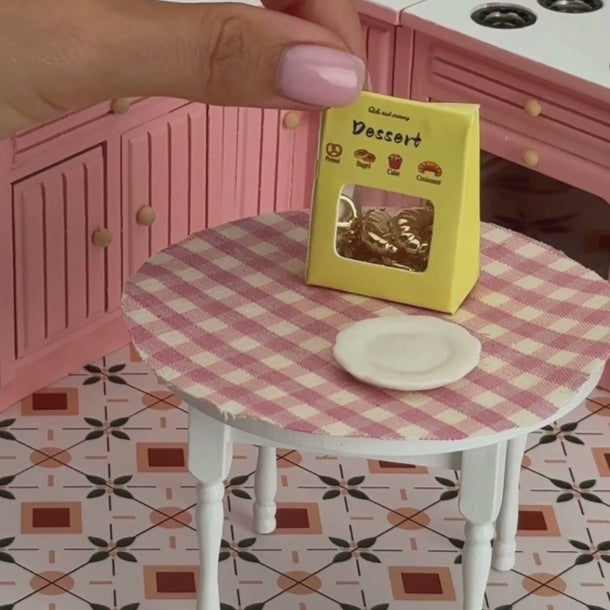 Gold Croissant Charms on Miniature Kitchen Table