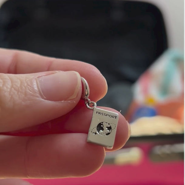 Silver Passport Charm with Universal Clasp Compatible with Pandora