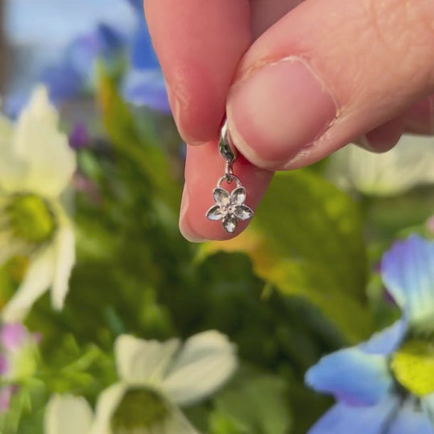 Silver Forget Me Not flower Charm With Universal Clasp Compatible with Pandora