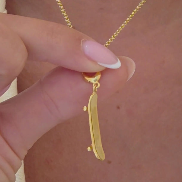 Gold Skateboard Charm Necklace