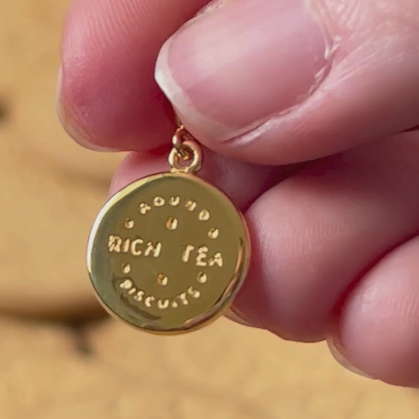 Gold Rich Tea Biscuit Charm with Universal Clasp Compatible with Pandora