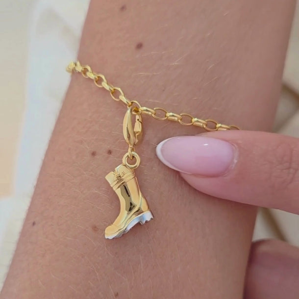 Gold Wellington Boot Charm on Charm Bracelet