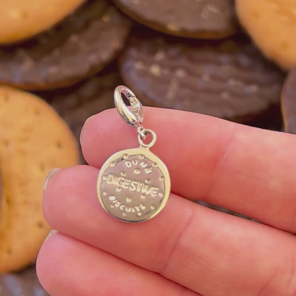 Silver Digestive Biscuit Charm with Universal Clasp Compatible with Pandora