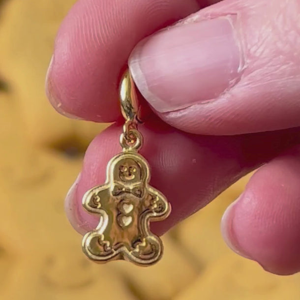 Gold Gingerbread Man Charm with Universal Clasp Compatible with Pandora