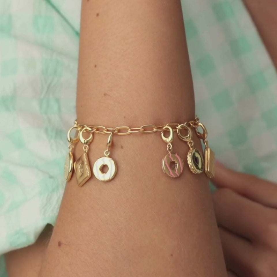 Gold Nice Biscuit Charm on Bracelet | Biscuit Jewellery | Lily Charmed